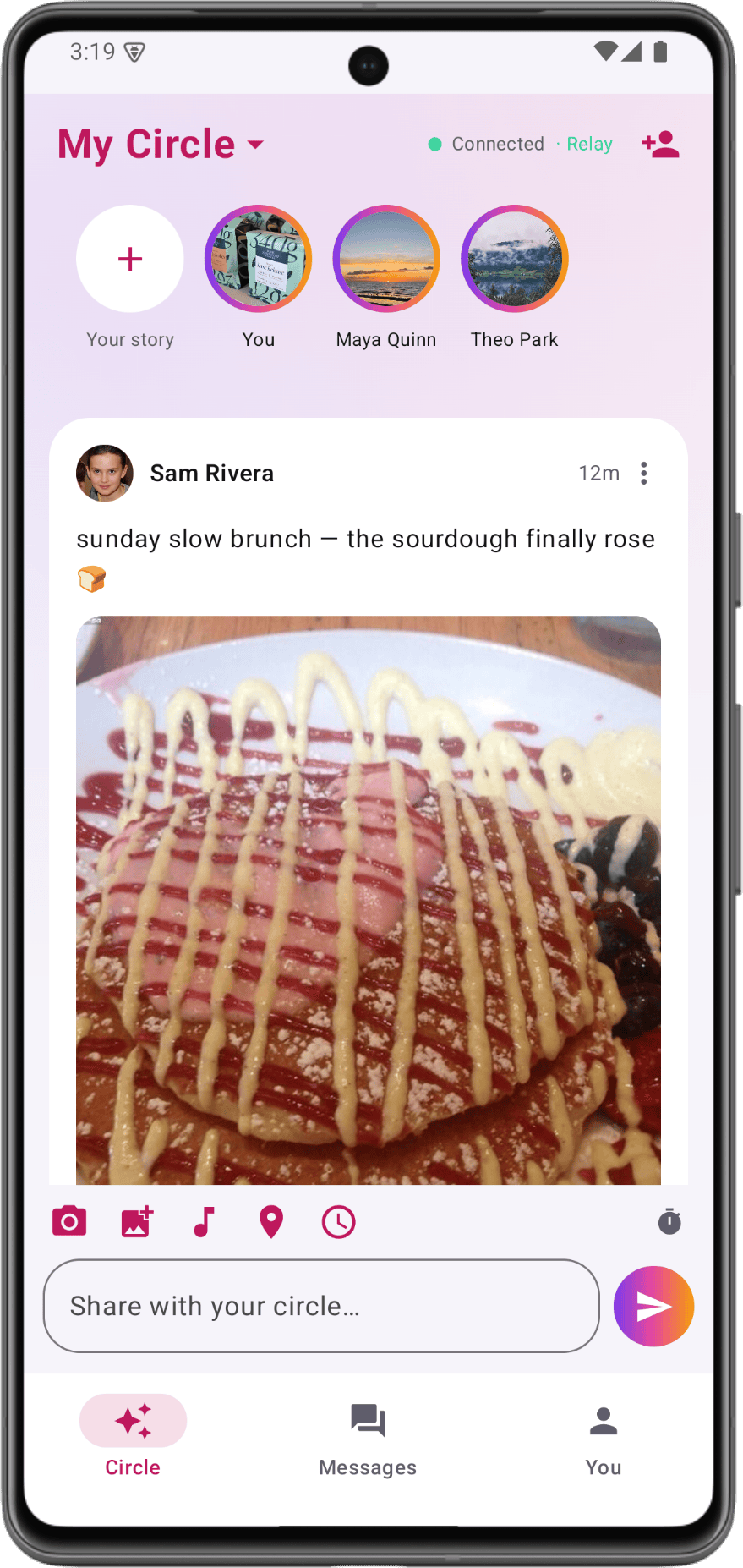 Haven running on an Android phone — the circle feed