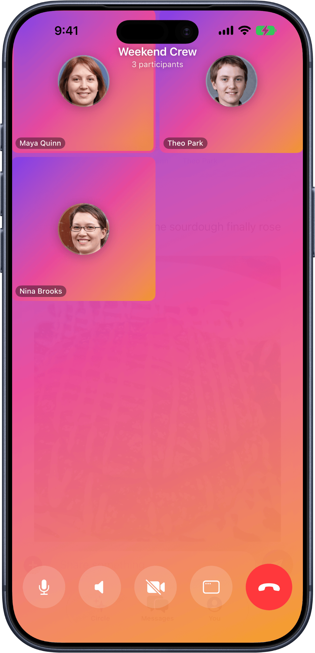 Haven group video call on iPhone — three participants in an encrypted call
