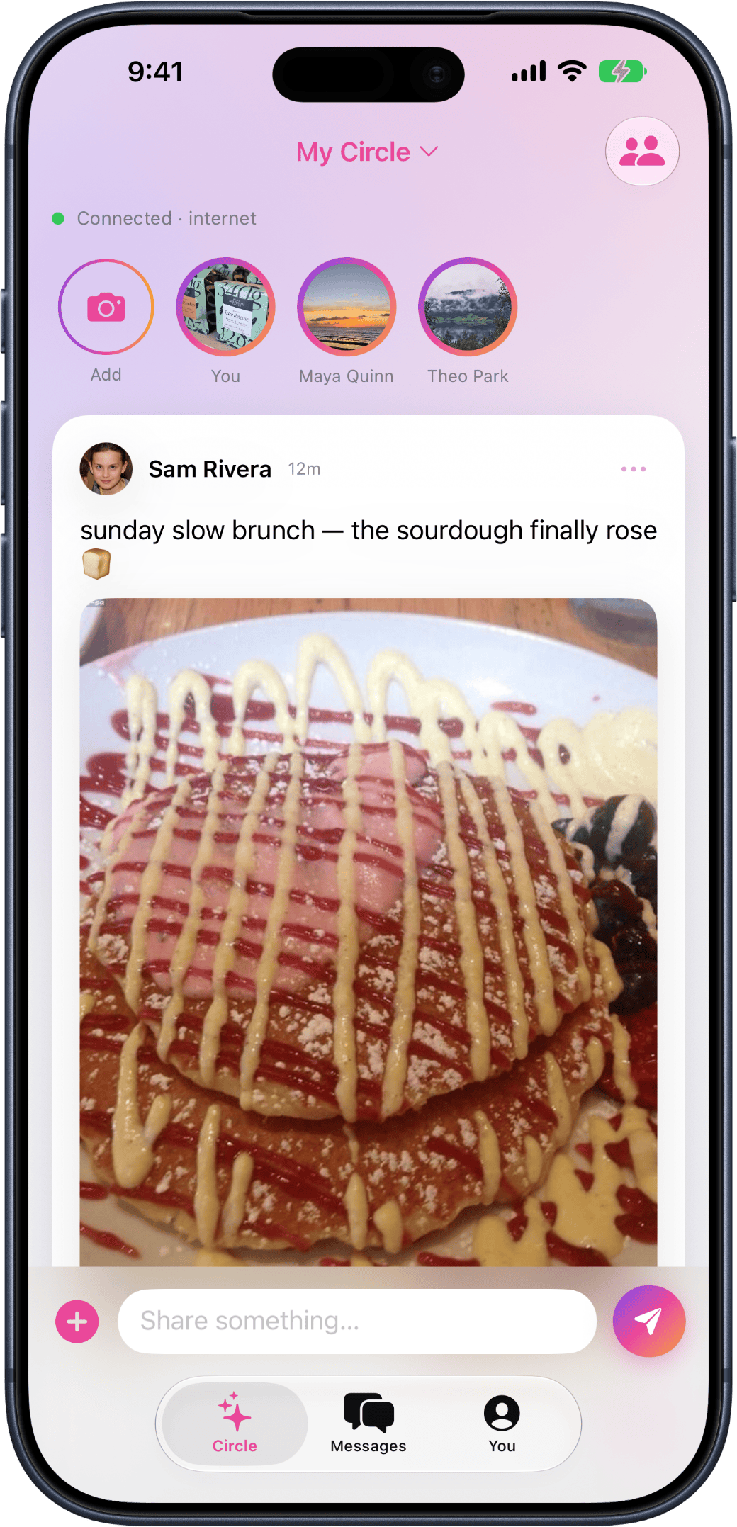 Haven feed on iPhone — posts from a small private circle of family and friends