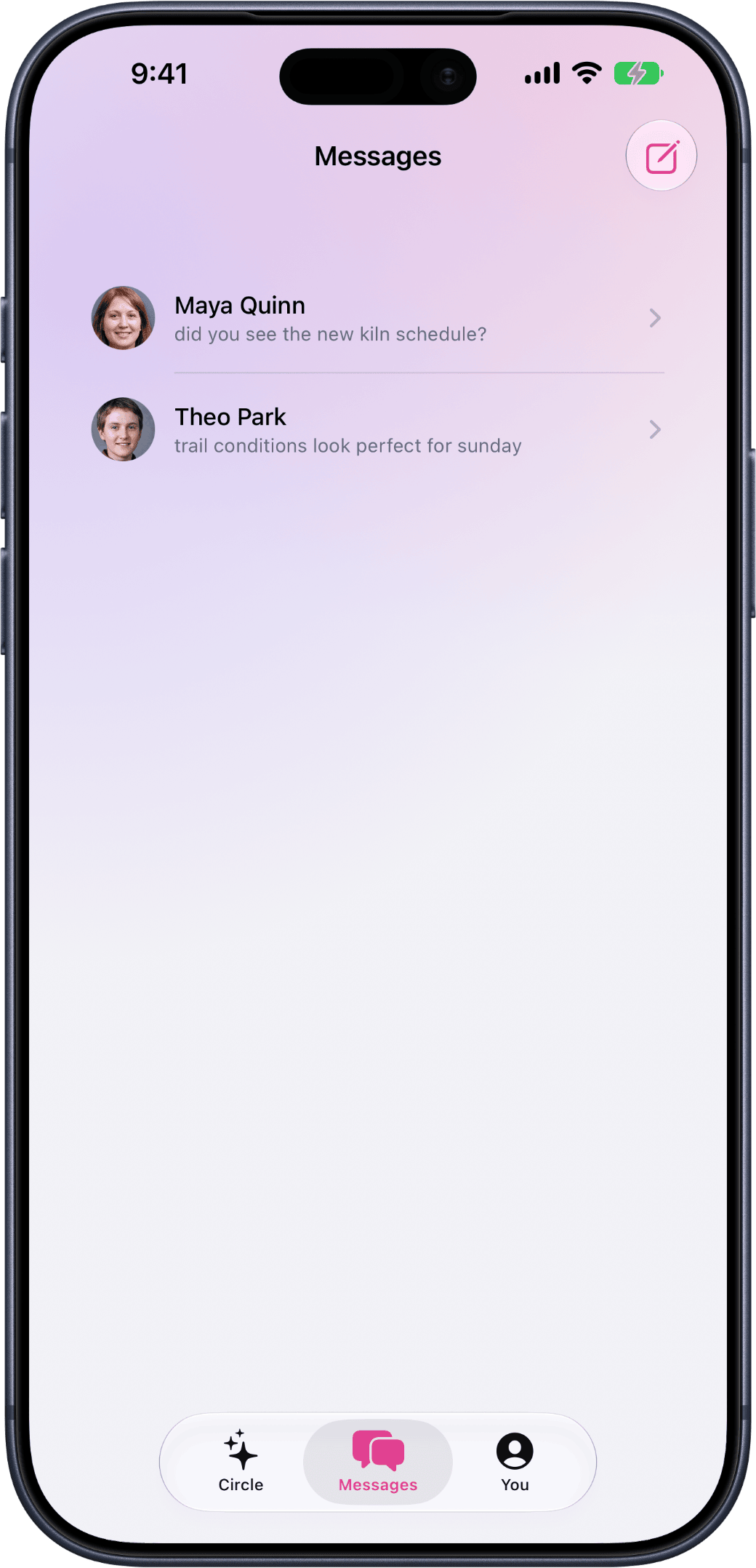 Haven messages on iPhone — a list of private direct-message conversations